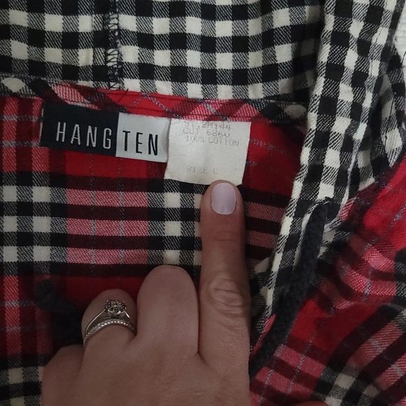 1990s Hang Ten Plaid Flannel Hoodie, Super Soft, With Pockets, Size Large, - Picture 5 of 5